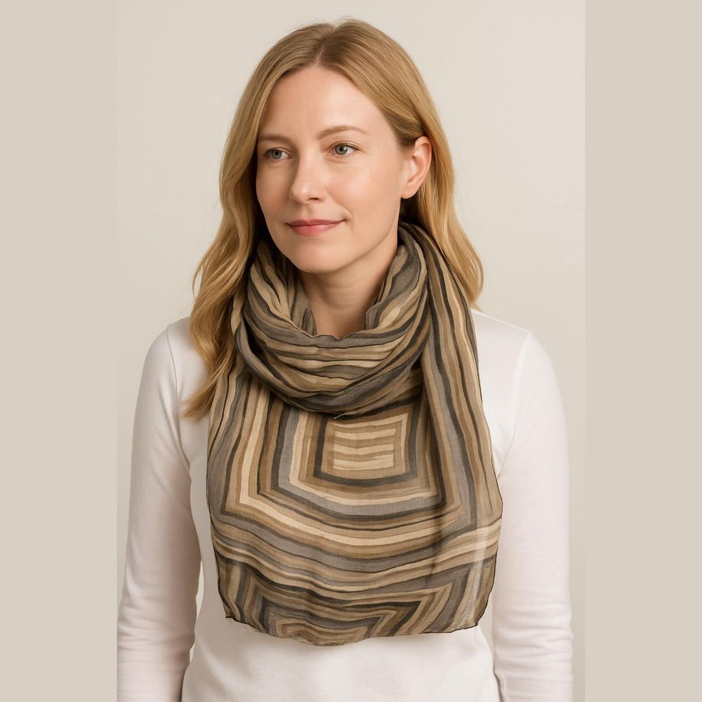 Geometric Print Scarf Brown and Gray 21" x 24"